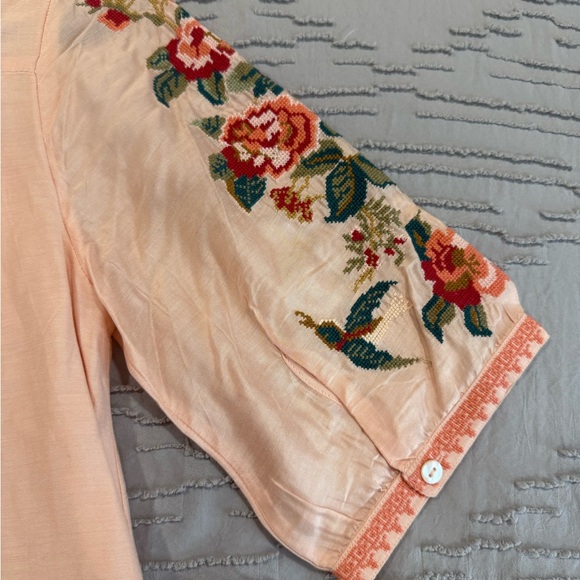 NWOT Sundance Isla Rose Embroidered Floral Peach Blouse - Picture 10 of 14